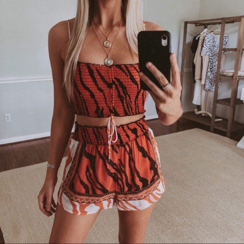 Summer Orange Tiger Print Cami and Short Set